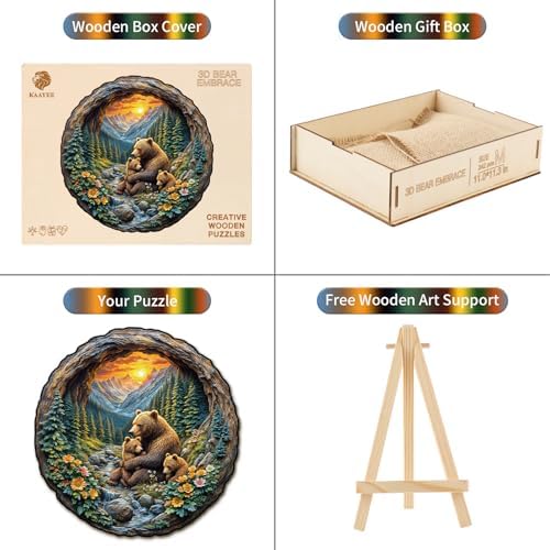 Wooden Puzzles Adults, Brown Bear Embrace Jigsaw Puzzle 8.5 * 8.5in 137pcs - Image 5