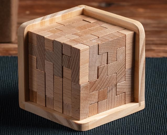AHYUAN Wooden Brain Teaser Puzzles Cube Stocking Stuffers Wooden Puzzles T-Shaped Jigsaw Logic Puzzle Educational Games Toy for Kids and Adults (Natural) - Image 2