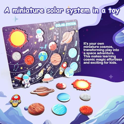 Wooden Solar System Puzzle for Kids, Toddler Montessori Planets Puzzle Toys - Image 4