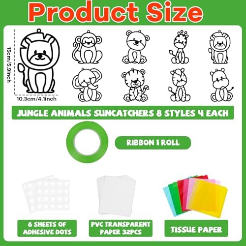 32 Sets Woodland Animal Suncatchers Craft Kit DIY Window Stained Glass Effect Forest Jungle Animals Paper Craft Home School Classroom Decoration Kid Birthday Gift Creative Art Project Activity Game - Image 2