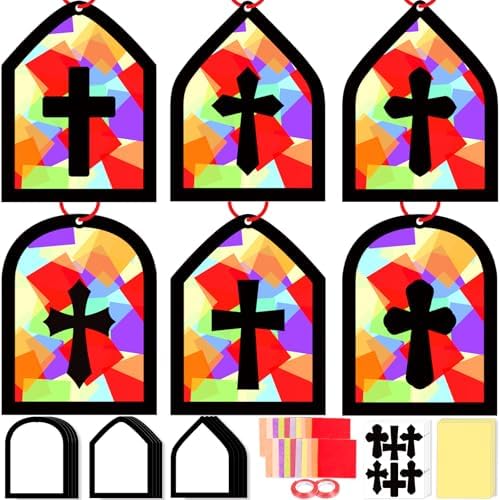 40PCS Sunday School VBS Crafts Bulk: Paper Cross Nativity Suncatchers, Jesus Religious Christian Classroom Camping Activity DIY Kits Gifts Church Decorations, Window Stained Glass Effect Art Supplies by Renbuzhu