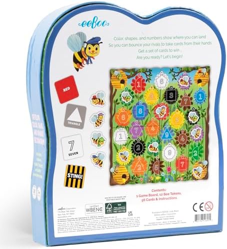 eeBoo: Bouncy Bees Board Game, Learn Colors Numbers and Shapes, Strategy Game for 2-4 Players, Screen-Free Fun, Kids Ages 3 and up - Image 3