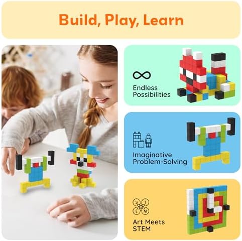 PicassoTiles 100pcs 0.5” Pixel Magnetic Puzzle Cube Mix & Match Cubes Sensory Toys STEAM Education Learning Building Block Magnets Children Construction Toy Set Stacking Magnet Creative Kit PMC100 - Image 4
