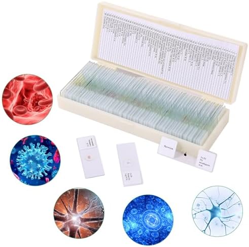 60 Pieces Prepared Microscope Slide Set with Specimens, Plant Animal Cell Science Education Microscope Slides for Bioscience Labs by Oozstar