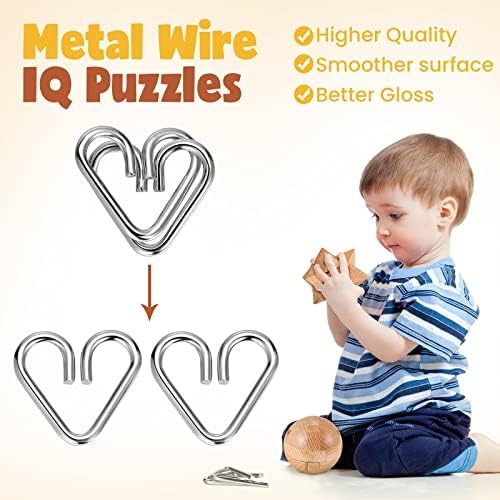 34 Pcs Metal Brain Teaser Puzzles for Kids Adult 3D Wooden Mind Games Puzzle Cube Wooden Brain Games Block Metal Wire Unlock Interlock Game Educational Logic Mind Desktop Toys - Image 5