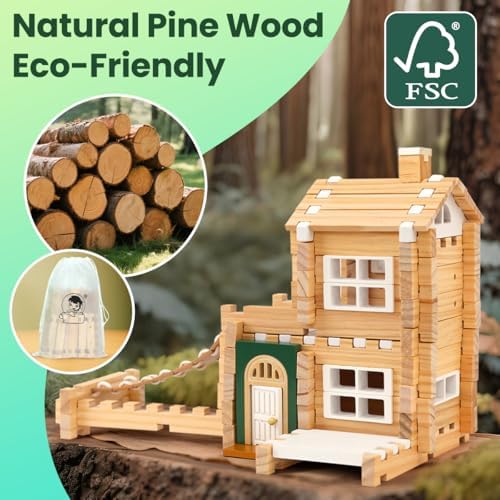 Jovi-mindly＆Notchies Building Blocks Set Wooden Blocks Toys (107 pcs) with Storage Bag, Educational Classic Wooden Blocks for Toddlers Ages 3+ Boys and Girls Aged Birthday Gift (with Printed Manual) - Image 6