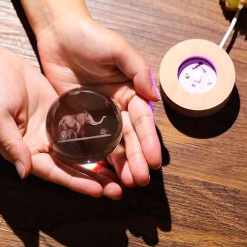 3D Elephant Gifts for Women - Crystals Ball 60mm Elephant Figurines Decor Glass Animals Figurine Keepsake Paperweight - Image 2