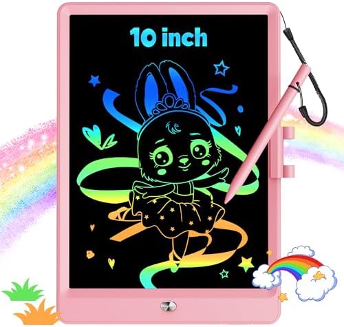 KOKODI 10 Inch LCD Writing Tablet with Anti-Lost Stylus, Erasable Doodle Board Colorful Toddler Drawing Pad, Car Travel School Games Toys for 3 4 5 6 7 8 Kids, Birthday Gift for Girls Boys Pink by WhereKidsLearnThroughPlay