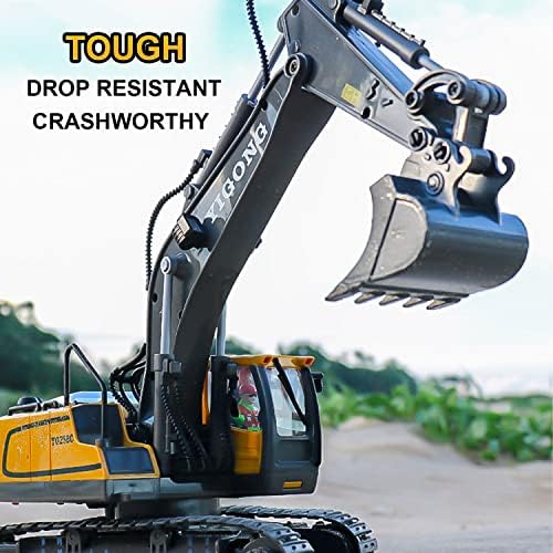Remote Control Excavator 11 Channel RC Excavator Truck Toys 1/20 Scale 2.4Ghz Construction Vehicles with Metal Shovel 680° Rotation for Kids Boys Age 4-7 8 9 10 Year Old (Yellow) - Image 6