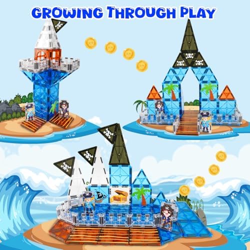 Bmag Magnetic Tiles for Kids,32 PCS Pirate Set with 3D Magnet Building Blocks, STEM Educational Toys for Preschool Learning, Gift for Boys & Girls Age 3 4 5+ - Image 2