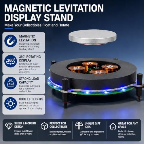 Magnetic Levitation Display Stand, 360° Rotating Floating Platform for Collectibles, Figures, Models and Desk Display, Black - Image 2