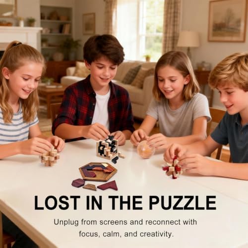 5PCS Wooden Puzzles for Adults & Kids – Cube & Shape Brain Teasers, Logic & Educational Games, Family Fun - Image 5