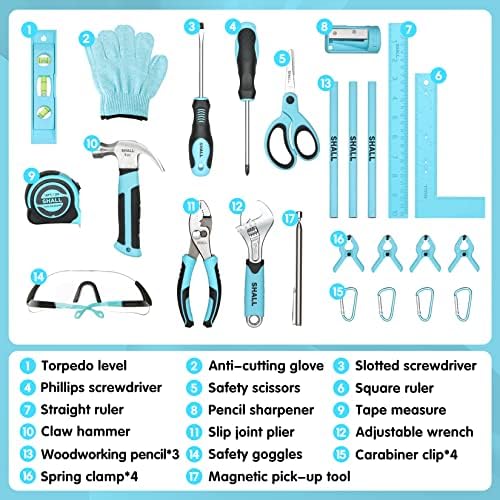 SHALL 26-Piece Kids Size Tool Set, Real Tools Kit for Kids with 12" Tool Bag, Safety Certified Children Learning Tool Set with Hand Tools for Boys & Girls Age 6+, DIY Building, Woodwork & Construction - Image 4