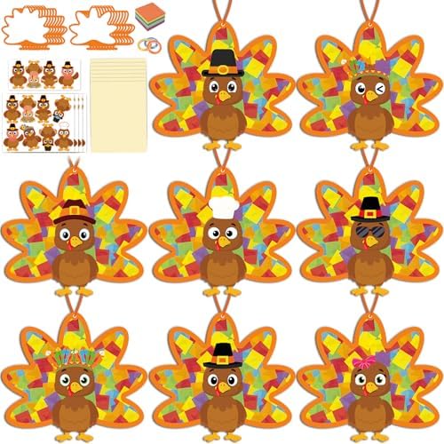Renbuzhu 36PCS Thanksgiving Crafts Bulk: Turkey Paper Suncatchers DIY Kit for Fall Activities Decorations, Window Stained Glass Effect Art Supplies by Renbuzhu