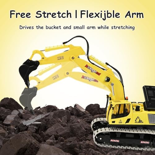 kolegend Remote Control Excavator Toy 16 Inch, 11 Channel RC Construction Vehicles Hydraulic Haulers Digger Toys Gift for 6+ Years Old Kids Boys - Image 4