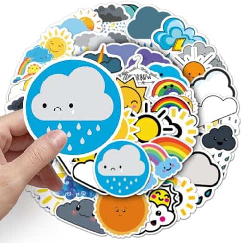 50 Pcs Fun Weather Stickers, 1.96-3.15inch Cartoon Meteorology Decorative Stickers, Self-Adhesive for Scrapbooking, Kids' Room Decoration, Science Popularization Setup (Weather) - Image 4