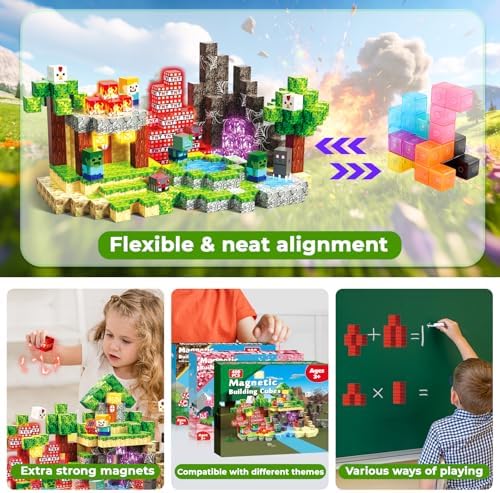 400PCS Magnetic Blocks with Light-Up Blocks - Magnetic Building Blocks Playset, Magnetic Stacking Cube Toys, STEM Sensory Montessori Learning Toys, Birthday Gifts for Kids Boys and Girls Age 3+ - Image 5