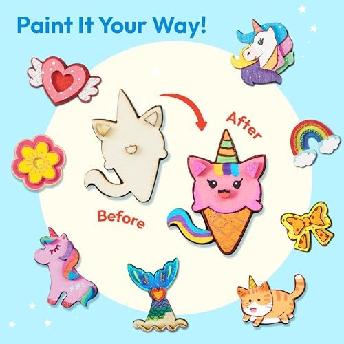 JOYIN 12 pcs Fantasy Wooden Magnets, Kids Unicorn Painting Craft, Spring and Rainy Day Activities School Art Projects, Toys for Kids Aged 3+ Birthday Easter - Image 5
