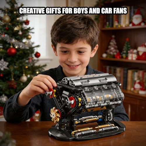V8 Engine Building Blocks Sets, Mini V8 Engine Model Kit that Runs with Manual Joystick, Compatible with Lego Adults, STEM Physical Science Experiment Toy for Teens Boys 14+ (502 PCS) - Image 6