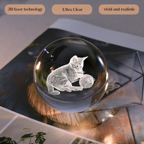 80mm Cat Lover Gifts for Women 3D Night Light Cat Crystal Ball - Image 2