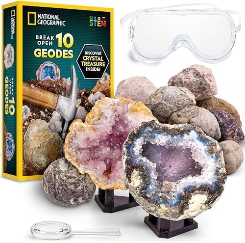 National Geographic Break Open 10 Premium Geodes with Goggles & Display Stands (Pack of 6) by BlueMarbleToys
