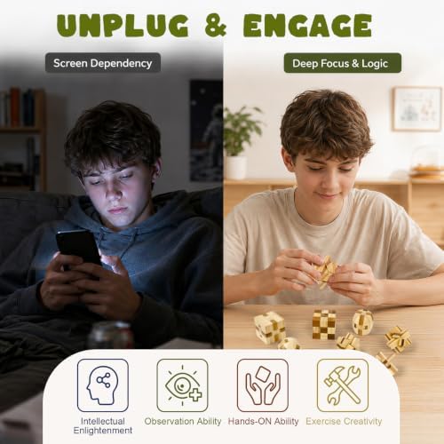 VolksRose 12pcs Wooden Brain Teaser Puzzles, IQ Challenge Puzzle Games, Logic Smart Mind Puzzle Box Lock Toy Removing Assembling 3D Small Puzzle Gift Set for Adults Teenagers Kids, 1.8inch 4.5cm - Image 4