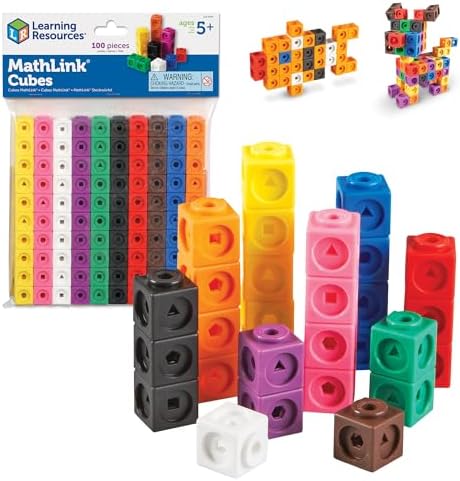 Learning Resources MathLink Cubes - Set of 100 Cubes, Ages 5+ Kindergarten, STEM Activities, Math Manipulatives, Homeschool Supplies, Teacher Supplies by LearningResources