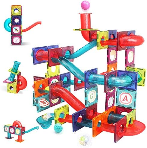 Magnetic Tiles,125 Piece Pipe Magnetic Blocks for Toddlers, 3D Clear Magnets Toys, STEM Toy Children Magnetic Tiles Building Set for Kids Boys Girls Age 3 4 5 6 Year Old 3 by LUKAT