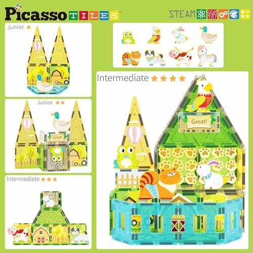 PicassoTiles Magnetic Tile Farm Animal Building Playset with 8 Character Figures STEM Construction Toy for Kids Age 3 Plus Educational Pretend Play Learning Blocks Farmyard Creative Activity Kit PTQ17 - Image 4