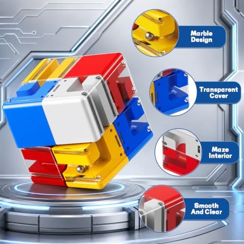 3D Maze Cube Ball Puzzle Brain Teaser for Adults & Kids, Educational Learning Toys Logical Thinking, Family Board Games Tabletop, Durable Puzzle Cube (White&Blue&Red&Yelllow-C, 2.8x2.8x2.8) - Image 5