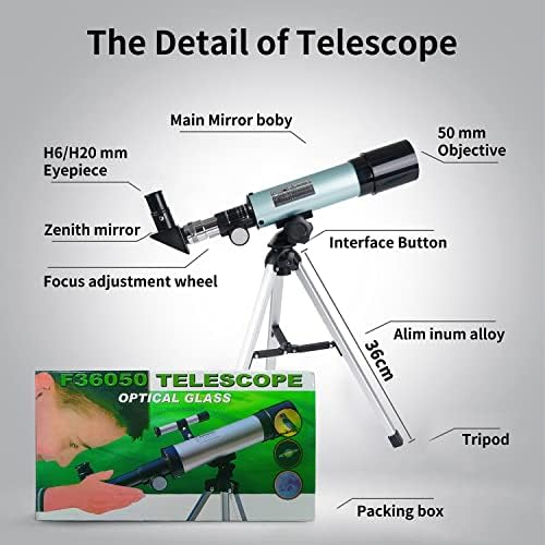 Kids Telescope - 360/50mm 90X Zoom HD Monocular Space Telescope with Tripod for Kids/Adult/Beginners (Blue) - Image 3