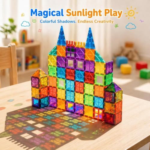 AFUNX 102PCS Magnetic Tiles for Kids,Strong Magnets,3D Clear STEM Toys - Image 5