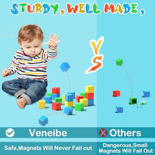 Magnetic Blocks, 28PCS Magnetic Building Blocks, 1.34 inch 3D Cubes for Toddlers, Preschool Educational Construction Kit, Sensory Montessori Toys Kids Blocks for Boys Girls - Image 2