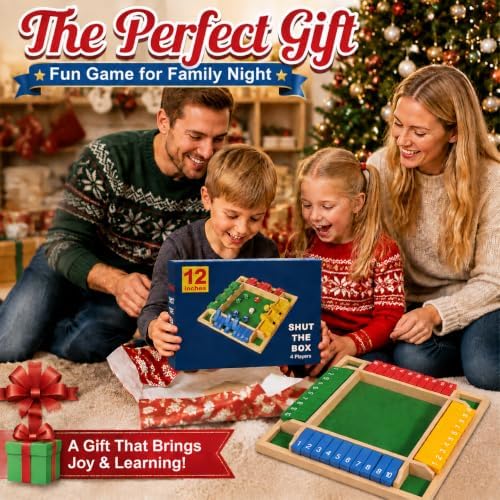 Shut The Box Dice Game 12 Inch Upgraded 2-4 Player Wooden Dice Game Math Addition Games Close The Box Family Wooden Dice Board Game for Kids Adults, Tabletop Version for Classroom, Home, Party or Bar - Image 7