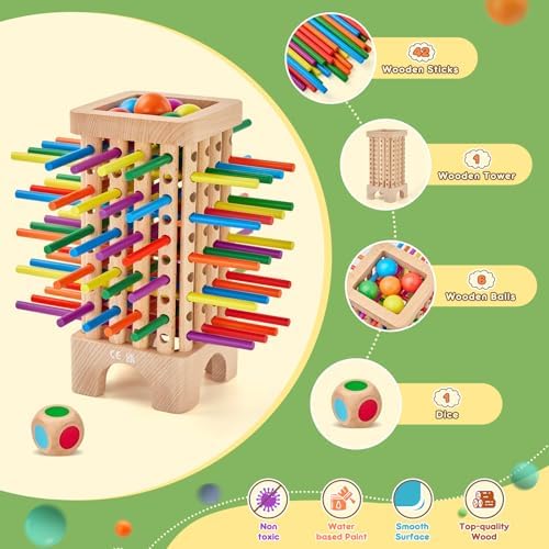 Montessori Game Wooden Board Game, 42 Colorful Wooden Sticks Dice Game Math Educational Toys for 3 4 5 6 Years Old, Fine Motor Skills Toys & Counting Toy Family Game Travel Toys Gifts for Kids - Image 5