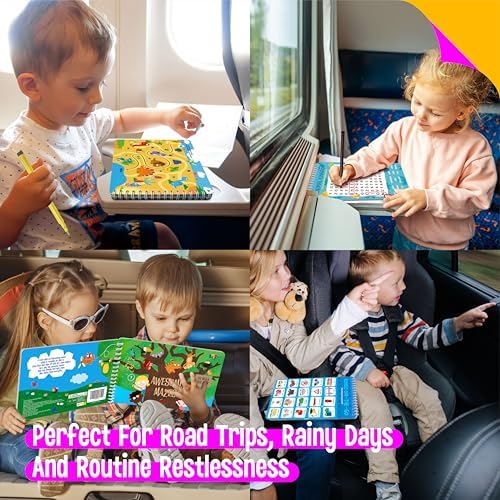 SpriteGru 2 Travel Game Pads, 61 Dry Erase Activities Games Reusable & Erasable Book, Fun Brain Challenge Games Interesting Educational Toy and Learning Tool for Road Trip Airplane Travel - Image 4