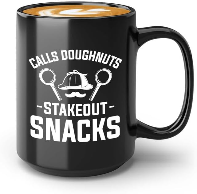 Detective Coffee Mug 15oz Black Stakeout Snacks Quote Police Officer Gift by Unknown