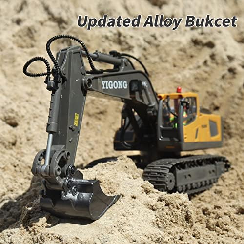 Remote Control Excavator 11 Channel RC Excavator Truck Toys 1/20 Scale 2.4Ghz Construction Vehicles with Metal Shovel 680° Rotation for Kids Boys Age 4-7 8 9 10 Year Old (Yellow) - Image 4