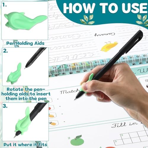 gisgfim Grooved Cursive Handwriting Workbook Magic Reusable Grooved Cursive Handwriting Practice Guided Tracing with Disappearing Ink Pens for Beginners Kids Learning Activities Supplies (Words) - Image 3