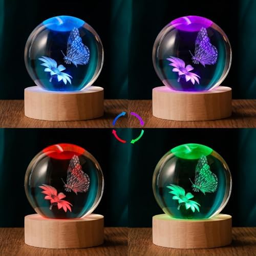 3D Butterfly 60mm Crystal Ball Night Light Decor Gifts for Women - Image 4