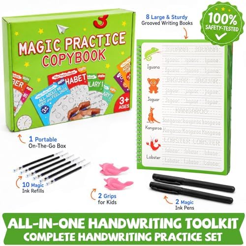 Magic Grooved Writing Practice Books for Kids 3-10, Large Reusable Handwriting Workbooks with Disappearing Ink, 3D Tracing Book Toy Gifts for Kindergarten Summer Workbook Preschool Learning Activities - Image 2