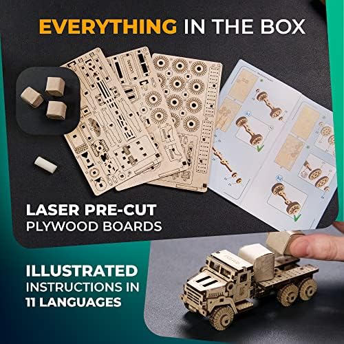 UGEARS Military Truck 3D Puzzle - Wooden Model Kit for Adults to Build - Mechanical Model Truck Car Making Kit - 3D Jigsaw Puzzle Wood Off-Road Car - DIY Brain Teaser Puzzle Construction Set - Image 5