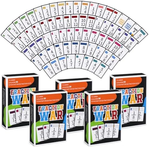 Blueweenly 5 Pcs Fraction War Fun Math Game Easy to Learn Math Card Game by Blueweenly