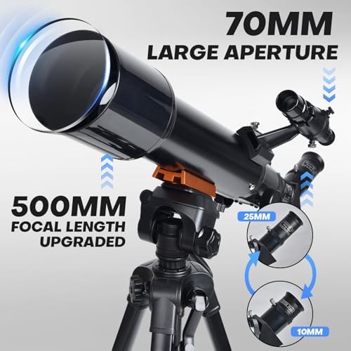 Telescope for Beginners : 70mm / 500mm Refractor (150X HD) Easy Set Up - Image 2
