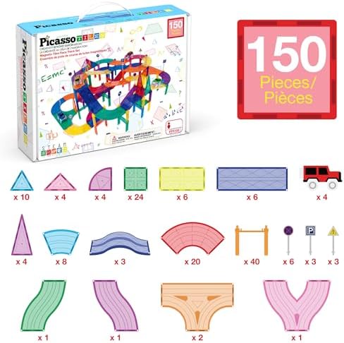 PicassoTiles 150 Piece Race Car Track, Magnetic Building Set with 4 Cars 3+ - Image 3