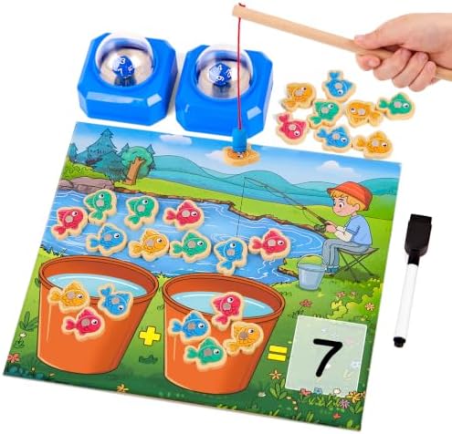 Magnetic Fishing Math Game for Kids 3-5, Montessori Counting Toy with Dice Poppers, Preschool Math Manipulatives Board Game, Addition and Subtraction Dice Game for Homeschool Classroom by Unknown