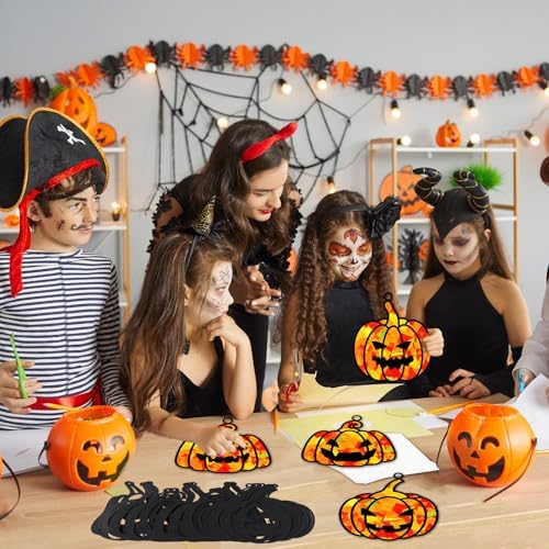32 Sets Fall Halloween Pumpkin Suncatchers Craft Kit DIY Window Stained Glass Effect Halloween Pumpkin Paper Craft Home School Classroom Decoration Kid Birthday Gift Creative Art Project Activity Game - Image 5
