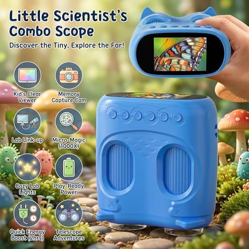 2-in-1 Kids Microscope and Telescope, 1000X Handheld Digital Microscope for Kids, 2.0" Screen, 8 LED, 10X Pocket Telescope for Outdoor, 1080P Camera STEM Toys Gifts for Boys Girls 4-12, Indigo - Image 2