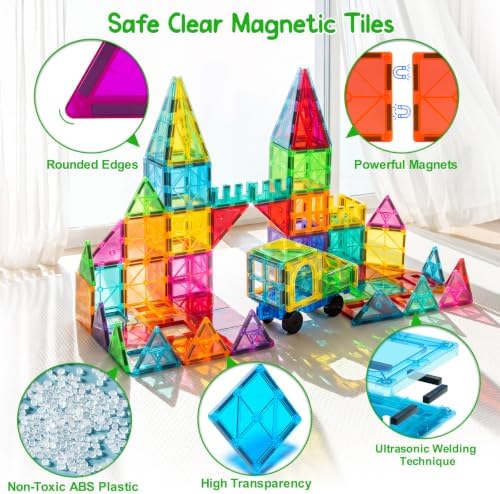 Bmag Magnetic Tiles Building Blocks Set with 2 Cars 100Pcs, Designed for Open-Ended Building and Versatile Play, Gifts for STEM Support and Parent-Child Interaction for Kids Aged 3+ - Image 4