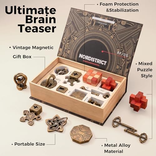 9PCS Metal Brain Teaser Puzzle Set, 3D Disentanglement Interlocking IQ Brain Puzzles for Adults & Teens, Fidget Desk Toy, Stress Relief Gift for Birthday, Christmas, Holiday & Family Party - Image 3